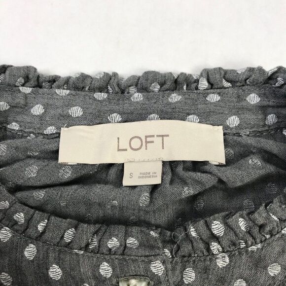 LOFT Womens Cotton Top Gray White Dot Print Button Down Shirt Long Sleeve Small - Picture 4 of 11